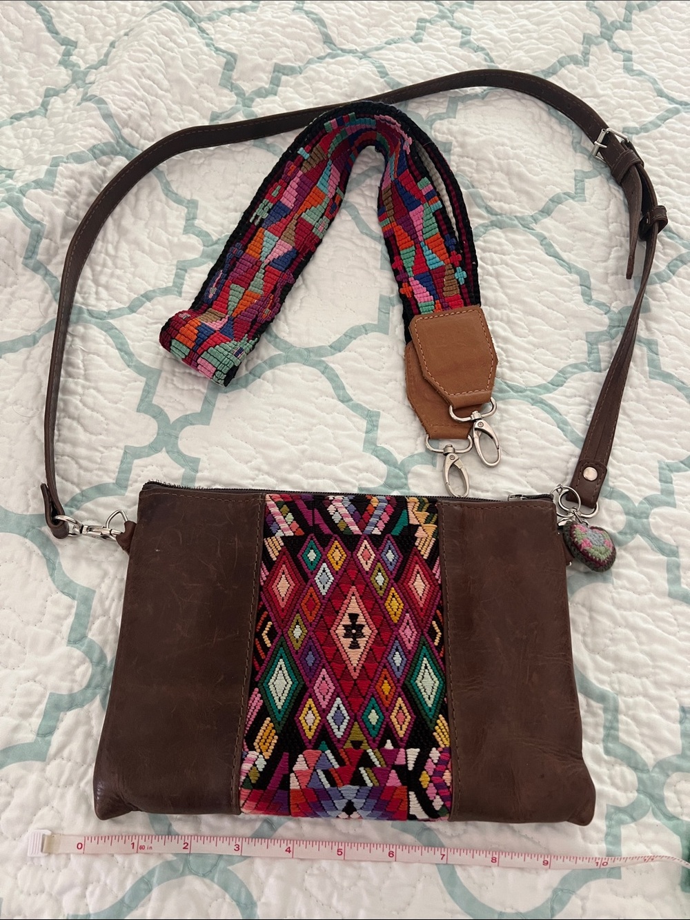 Guatemalan Handcrafted Multicolor & Brown Leather Crossbody Bag